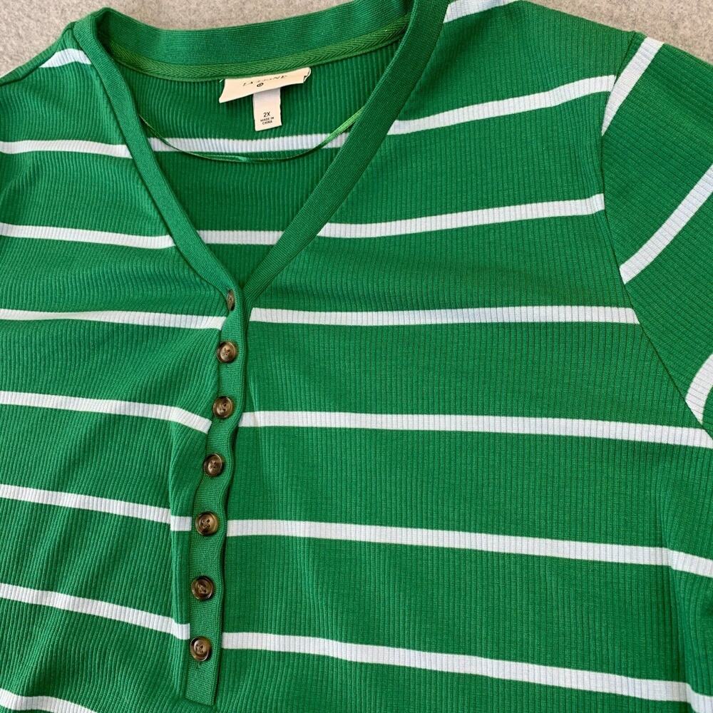 LA Ligne x Target Green White Stripe Ribbed Henley Bodysuit Womens 2X Preppy - Picture 5 of 11